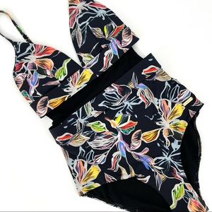 Sunseeker Australia One Pice Cutout Tropical Floral Swim Suit SZ 4 US NWOT